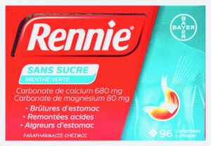 RENNIE MAUX D'ESTOMAC COMPRIMÉS SANS SUCRE GOÛT MENTHE VERTE