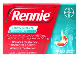 RENNIE MAUX D'ESTOMAC COMPRIMÉS SANS SUCRE GOÛT MENTHE VERTE